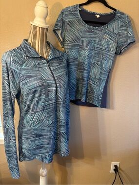 Under Armour SET Large Blue Multi White Short Sleeve Top & Zip Jacket Set Geomet